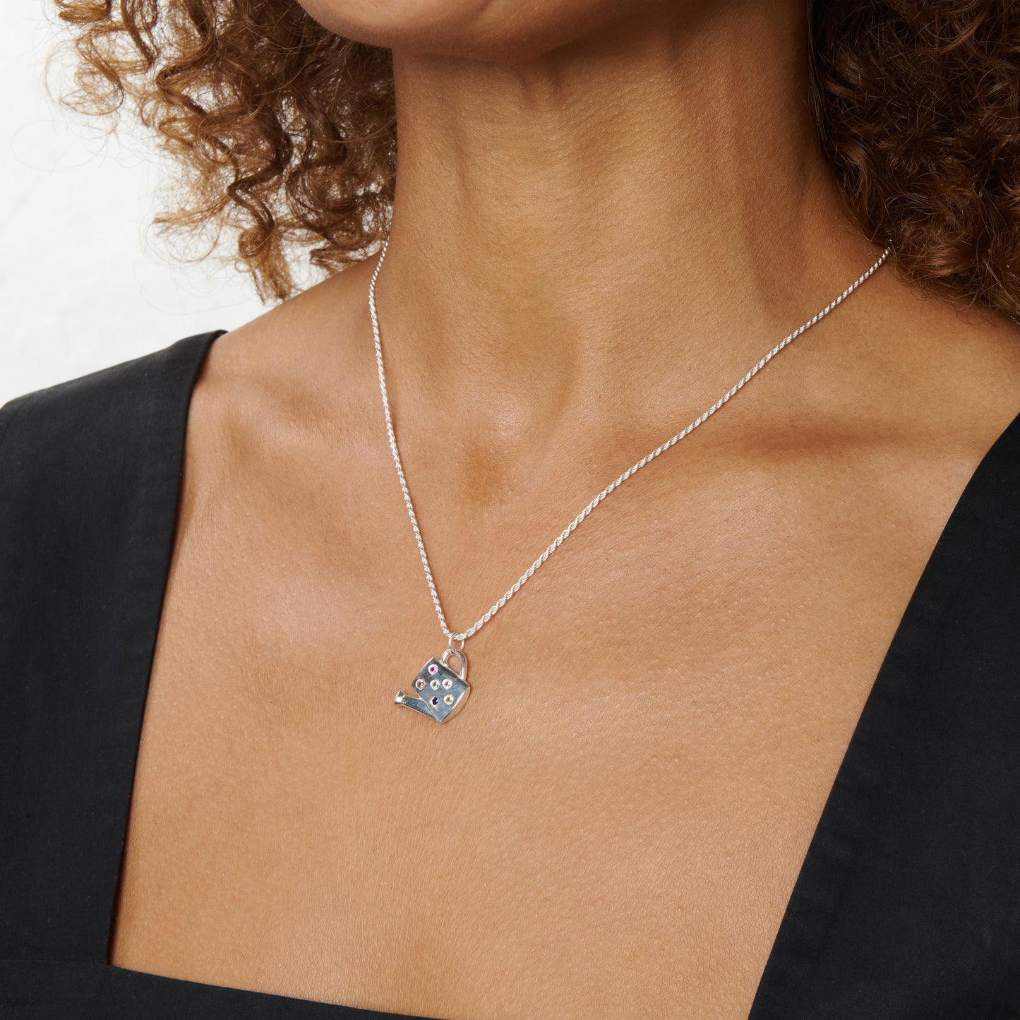 Watering Can Pendant - Multi - Silver