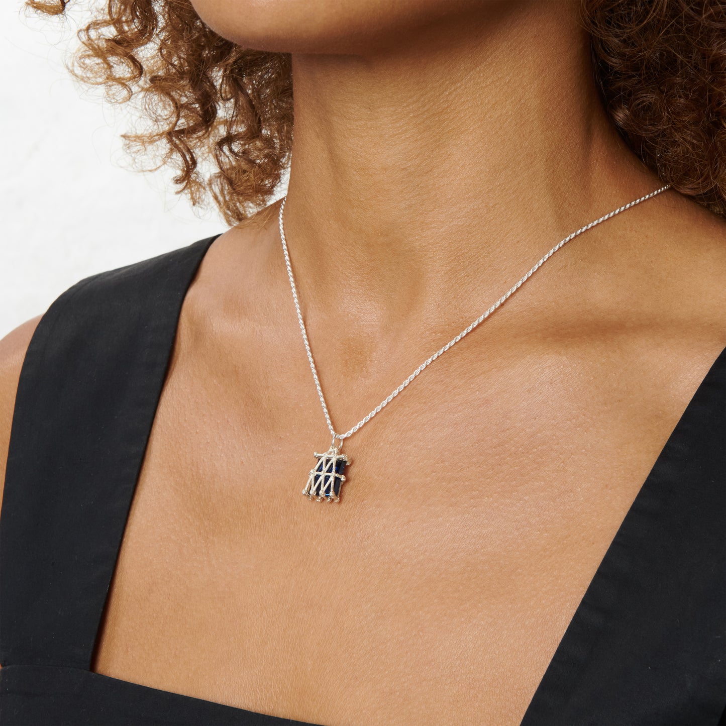 Basket Pendant - Blue - Silver