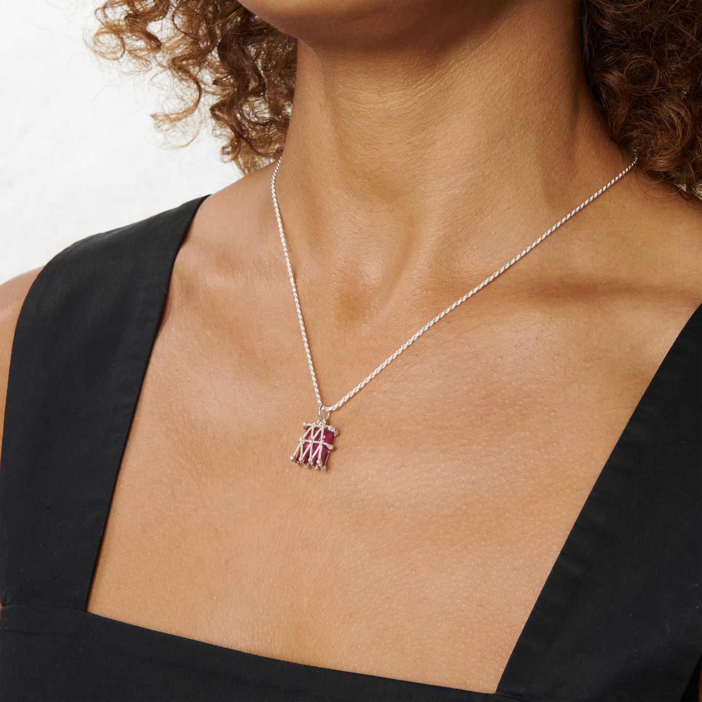 Basket Pendant - Pink - Silver