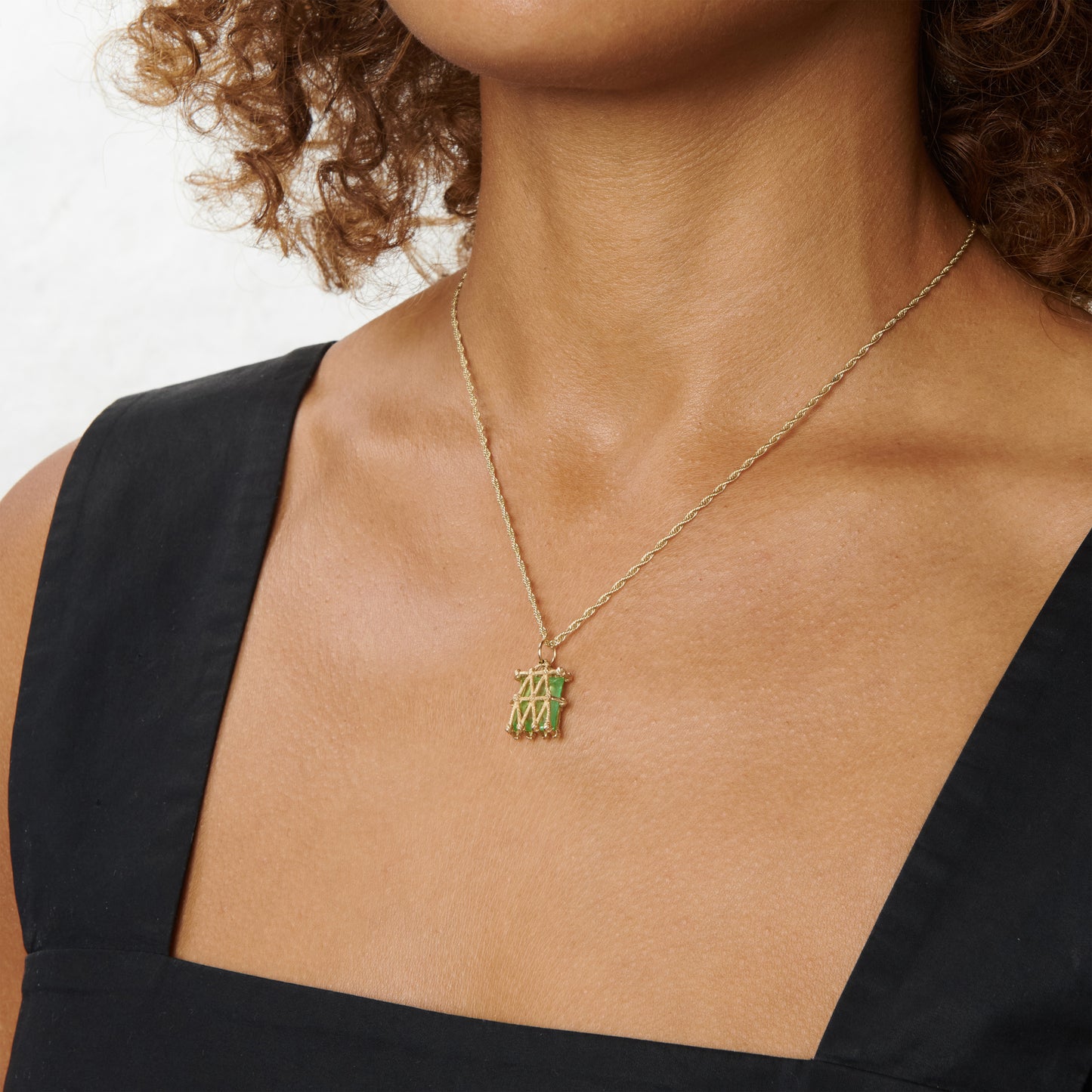 Basket Pendant - Green - Gold