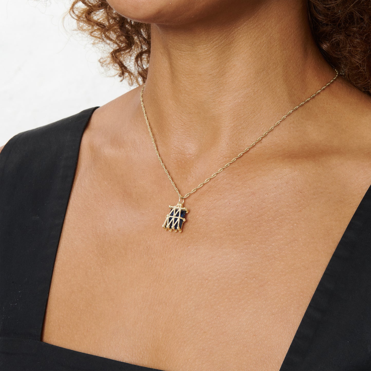 Basket Pendant - Blue - Gold