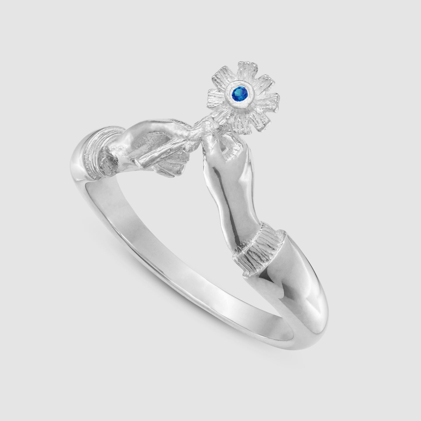 A Flower with Love Ring - Blue - Silver