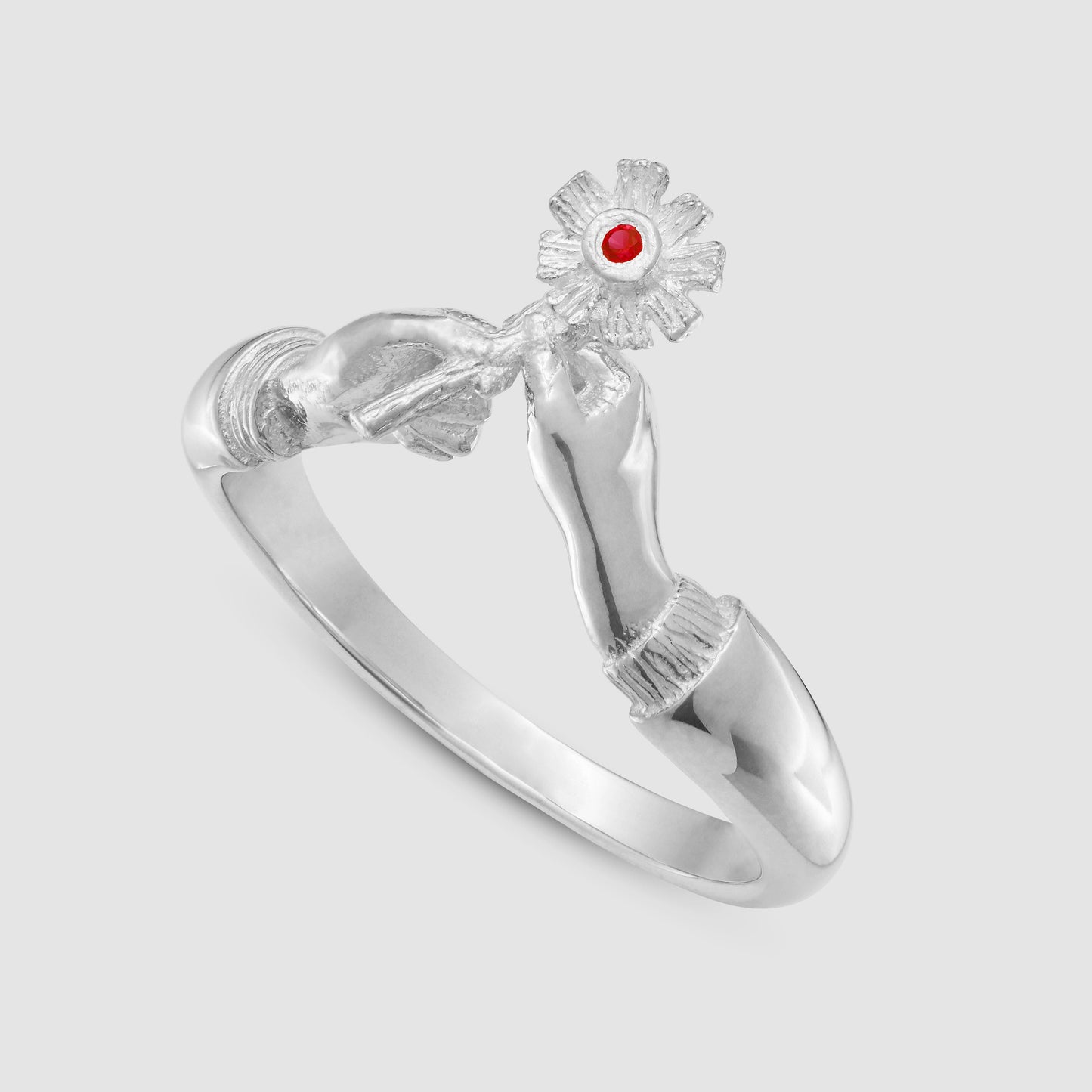 A Flower with Love Ring - Red - Silver