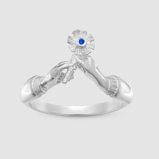 A Flower with Love Ring - Blue - Silver