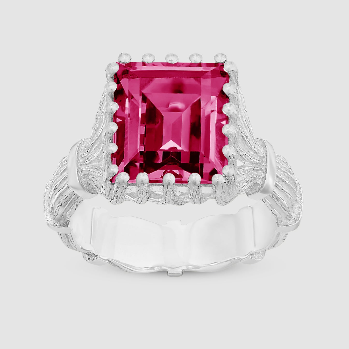 Baguette Cut Bound Willow Ring - Pink - Silver