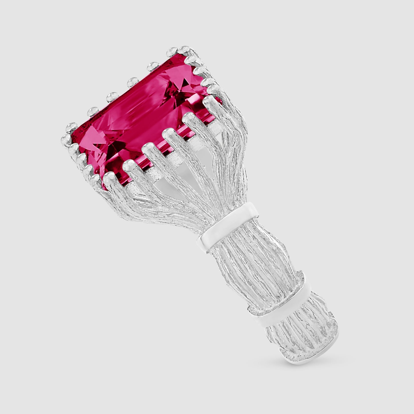 Baguette Cut Bound Willow Ring - Pink - Silver