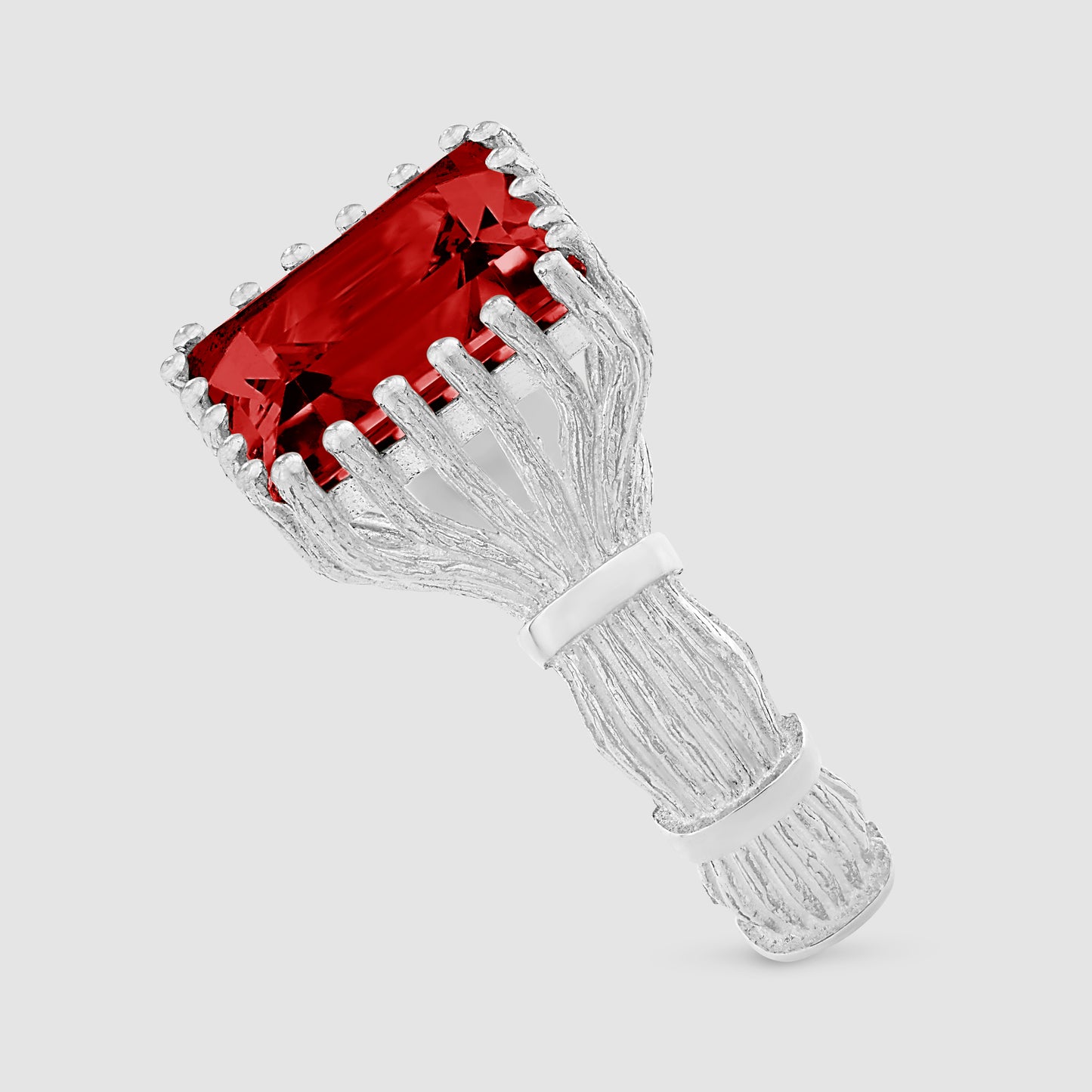 Baguette Cut Bound Willow Ring - Red - Silver