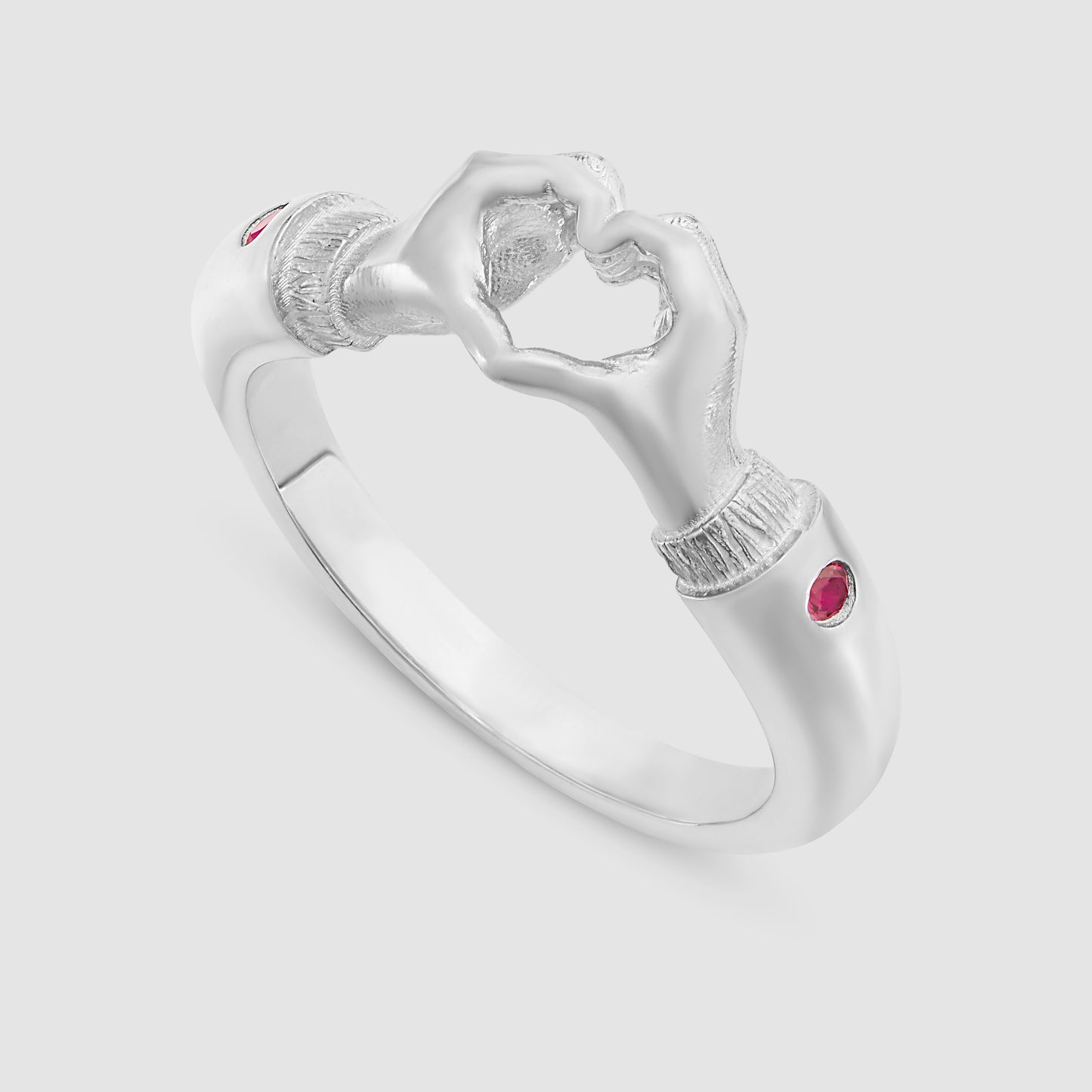 Heart Hands Ring - Red - Silver