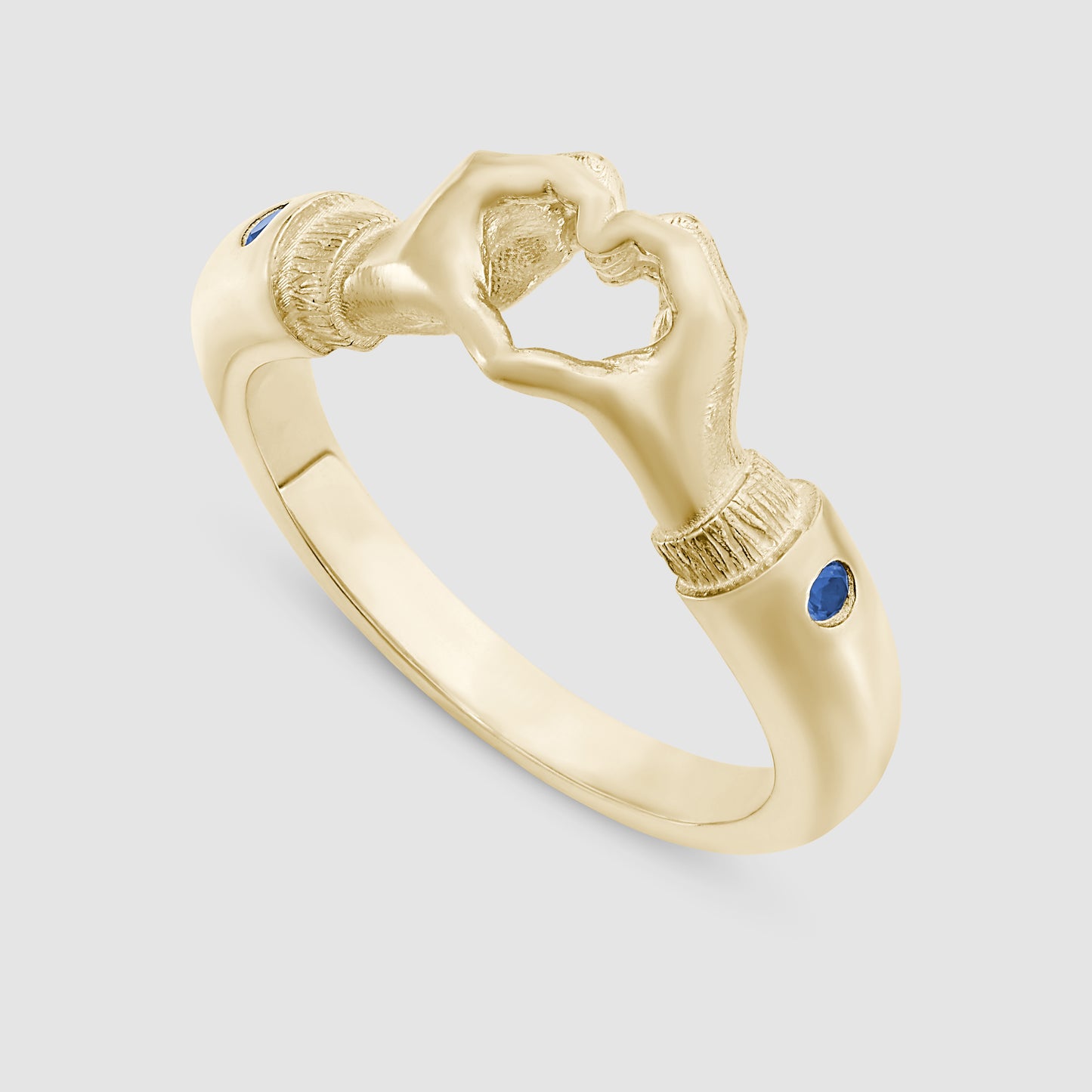 Heart Hands Ring - Blue - Gold