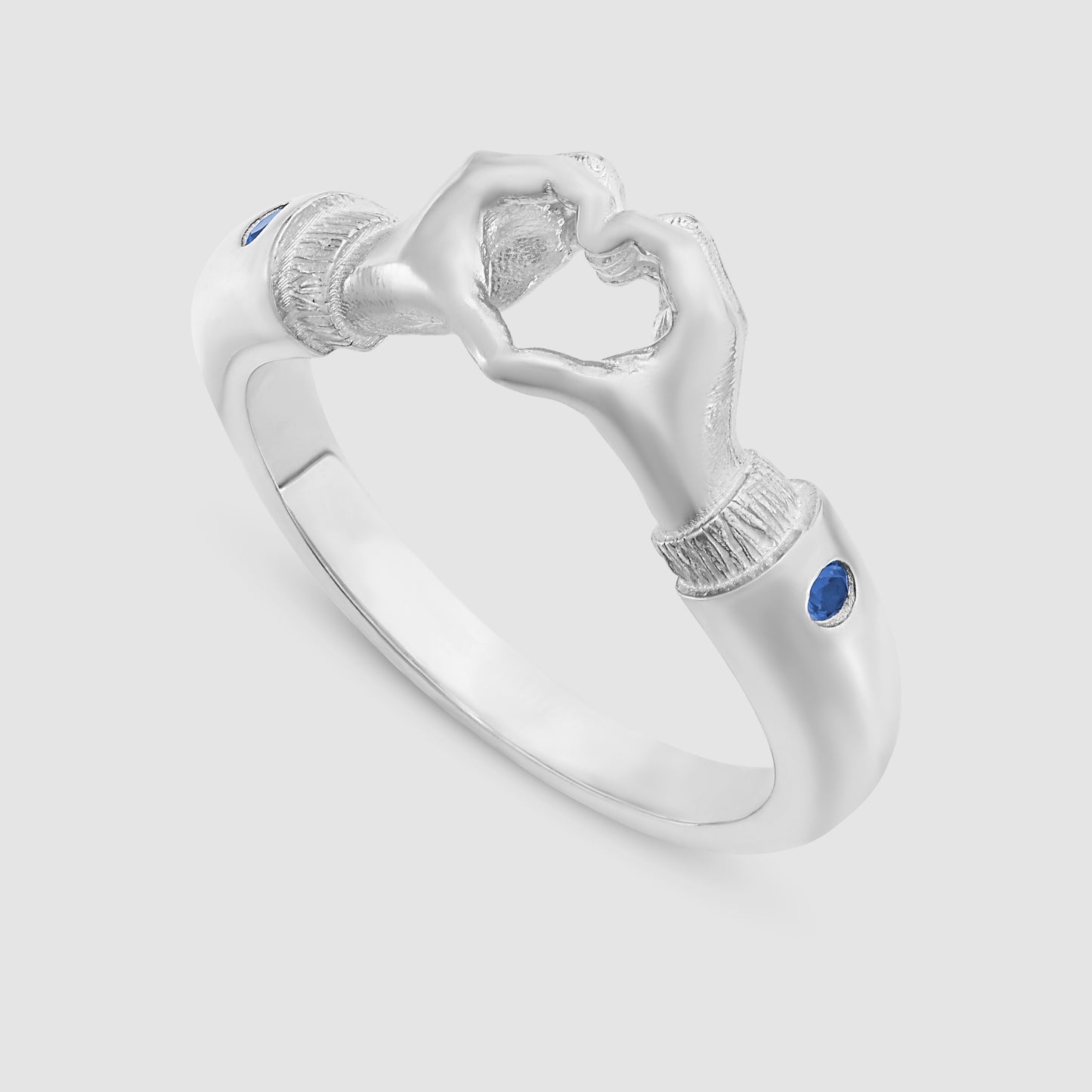 Heart Hands Ring - Blue - Silver