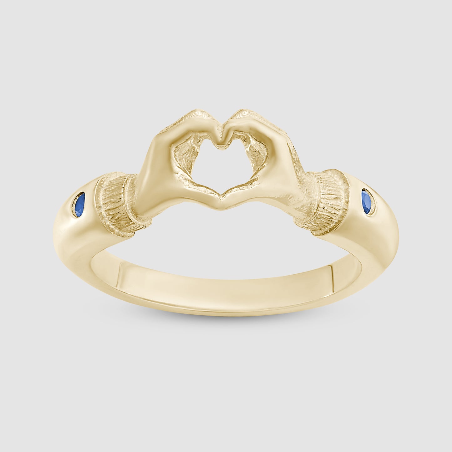 Heart Hands Ring - Blue - Gold