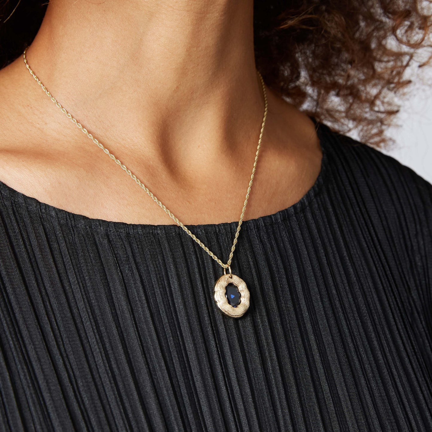 Mirror Pendant - Blue - Gold
