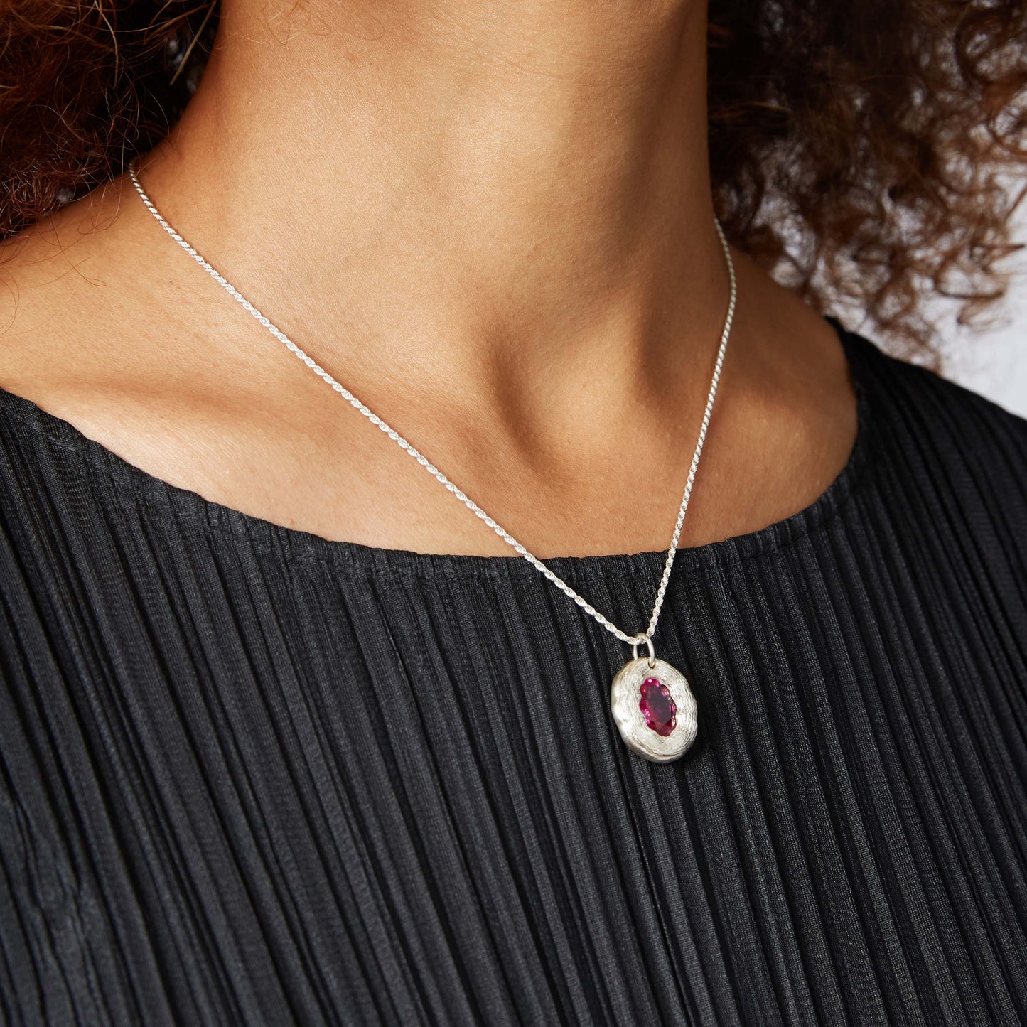Mirror Pendant - Pink - Silver
