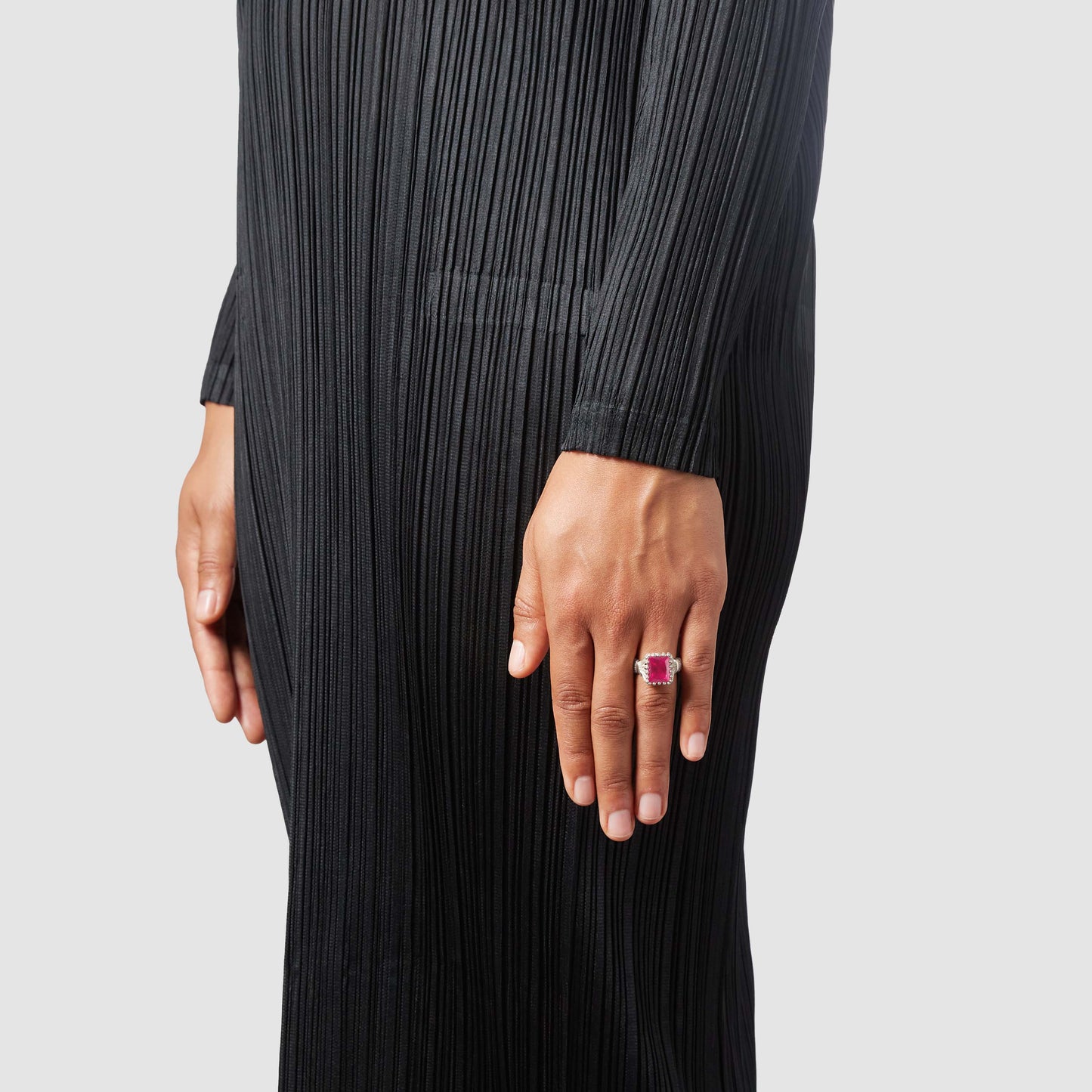 Baguette Cut Bound Willow Ring - Pink - Silver