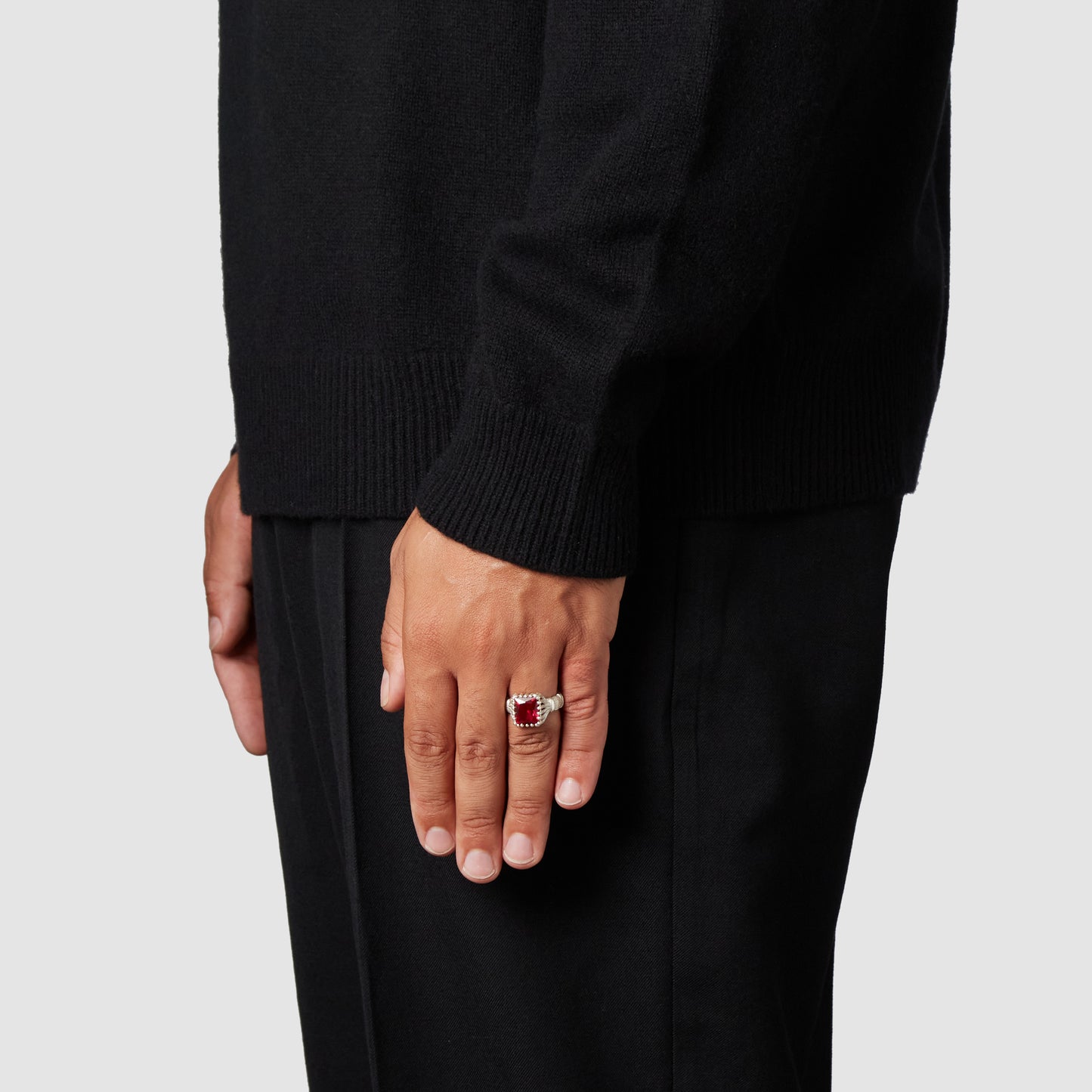 Baguette Cut Bound Willow Ring - Red - Silver