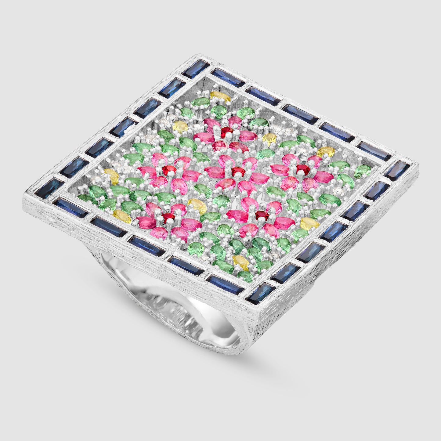 Spring Blossom Mosaic Ring - Multi - Silver