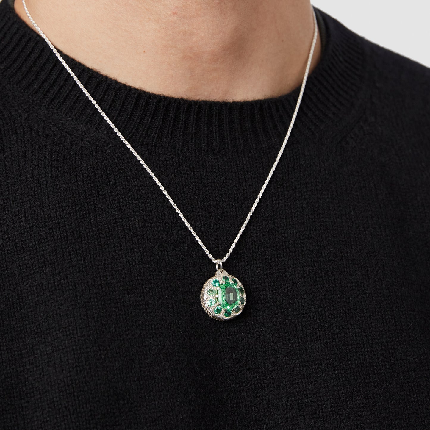 The Burnham Pendant - Green - Silver