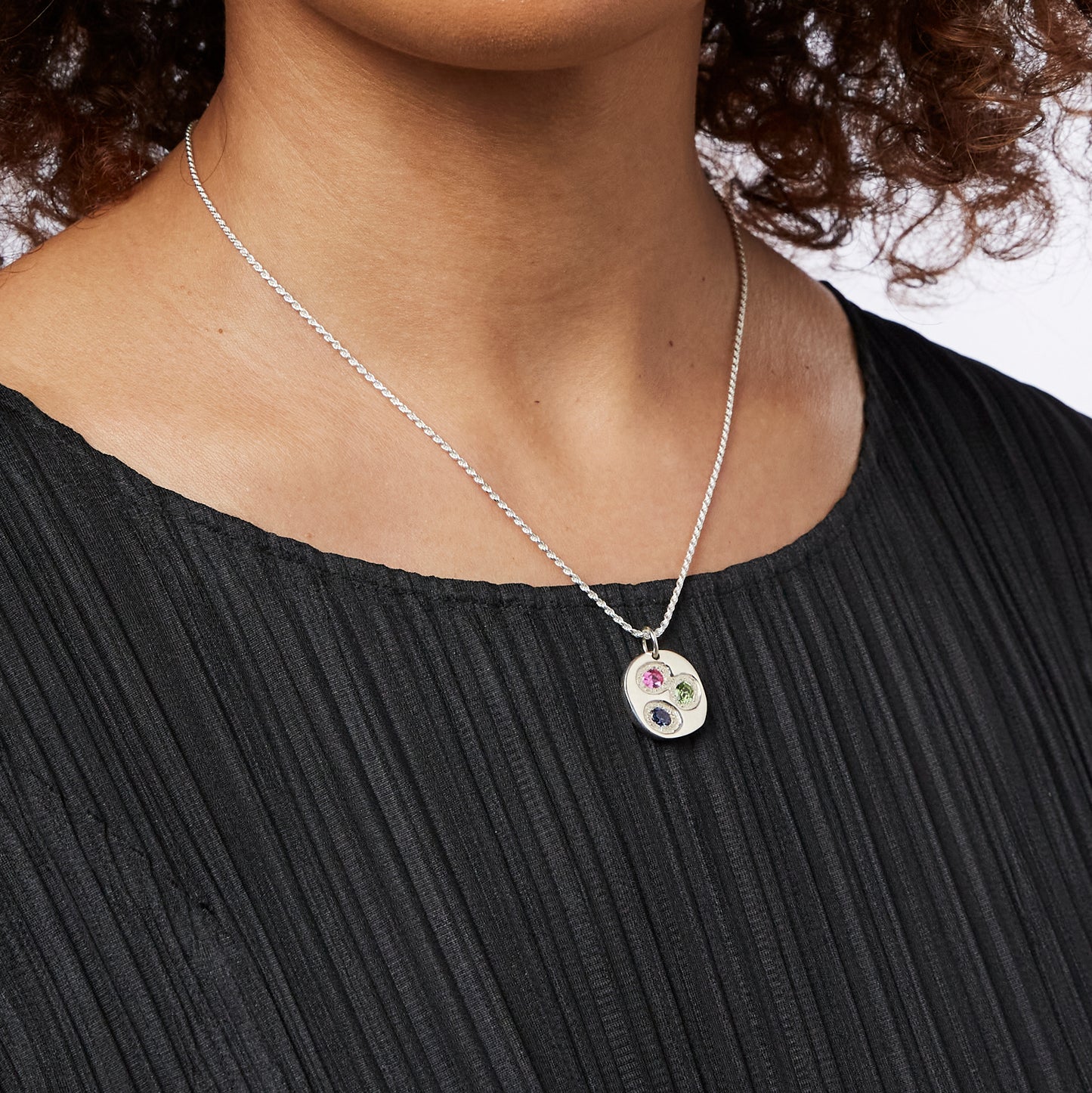 Oval Chloroplast Pendant - Multi - Silver