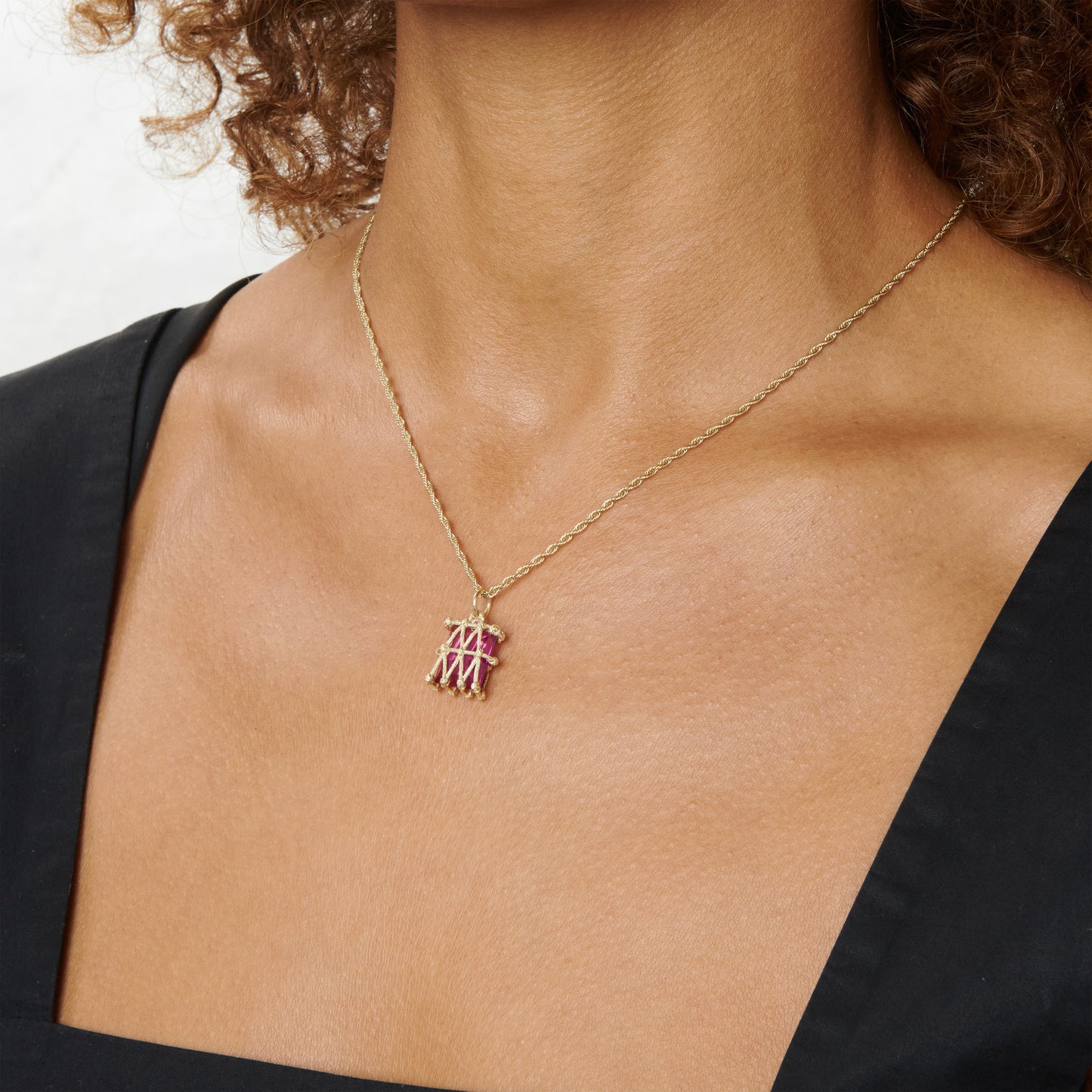 Basket Pendant - Pink - Gold
