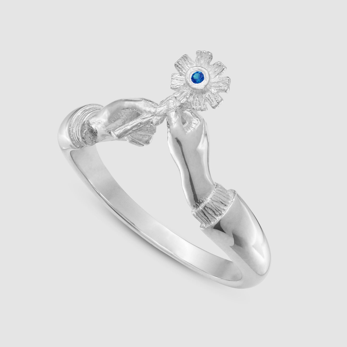 A Flower with Love Ring - Blue - Silver