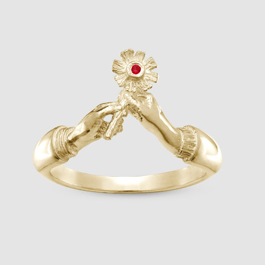 A Flower with Love Ring - Red -  Gold