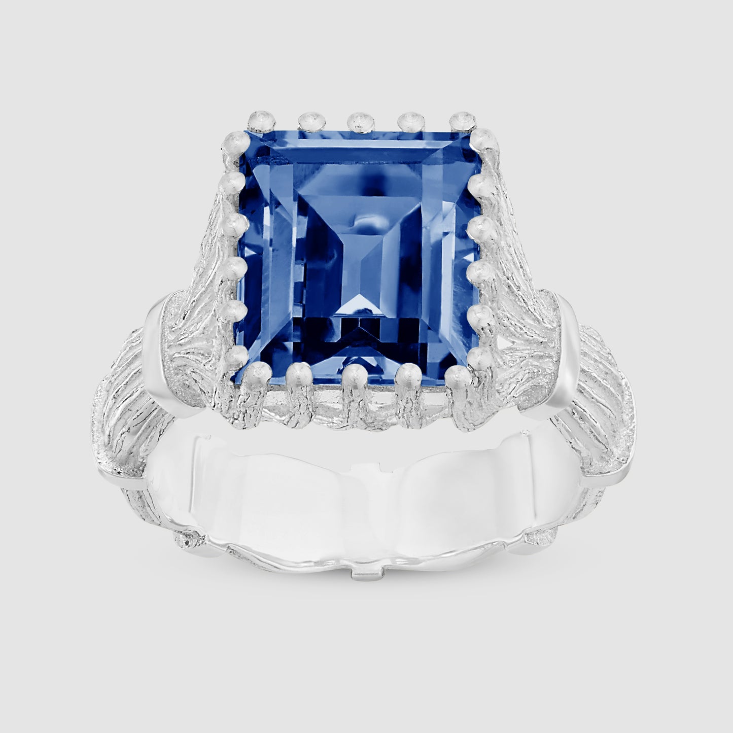 Baguette Cut Bound Willow Ring - Blue - Silver
