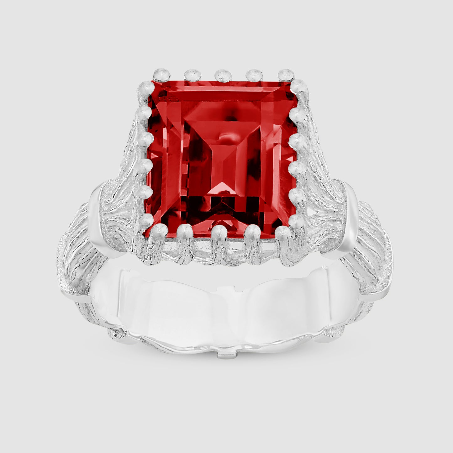 Baguette Cut Bound Willow Ring - Red - Silver