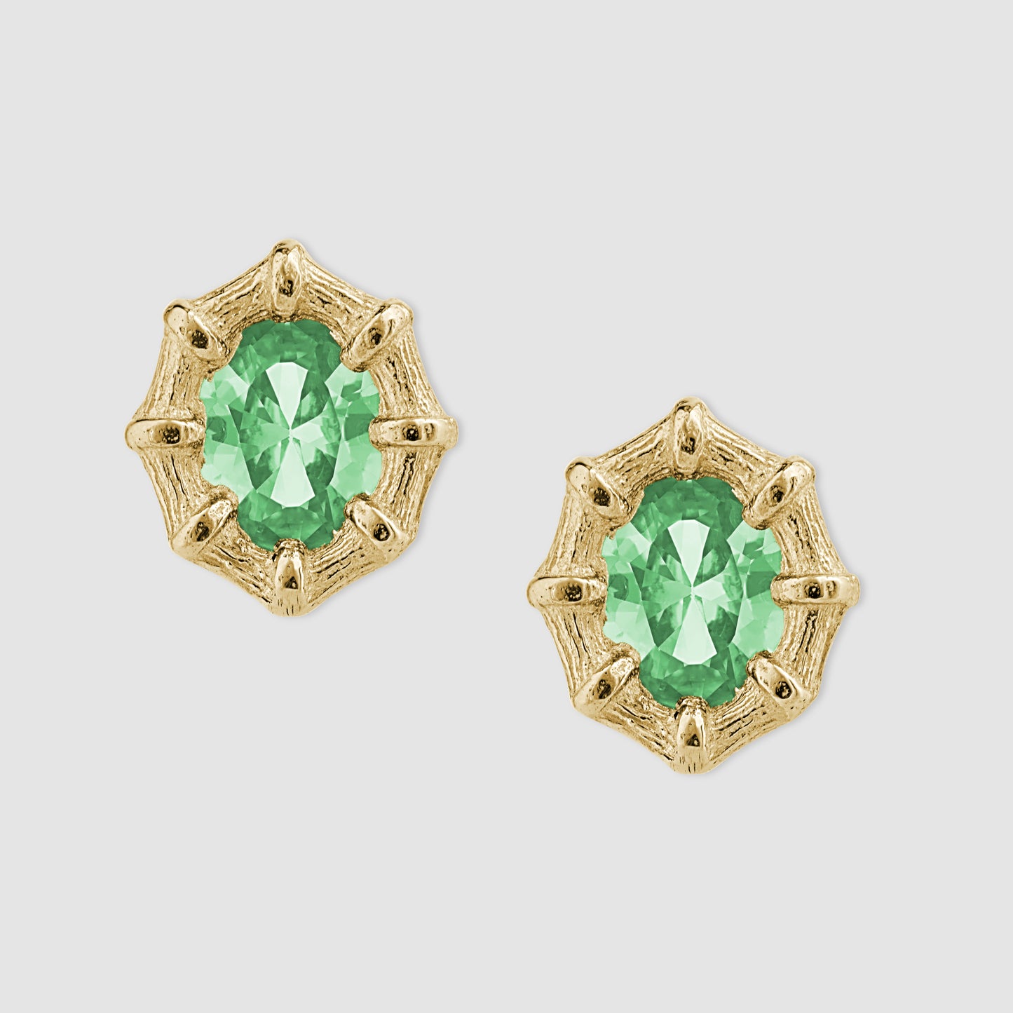 Bamboo Earrings - Green - Gold