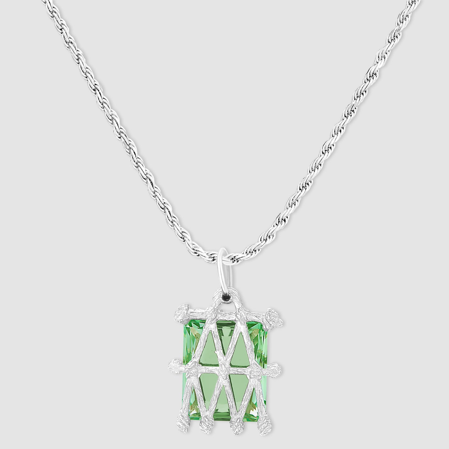 Basket Pendant - Green - Silver