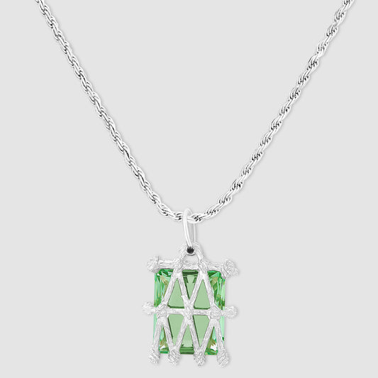 Basket Pendant - Green - Silver
