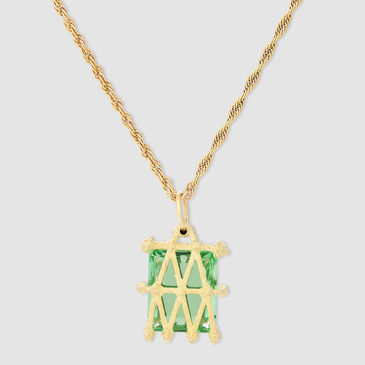 Basket Pendant - Green - Gold