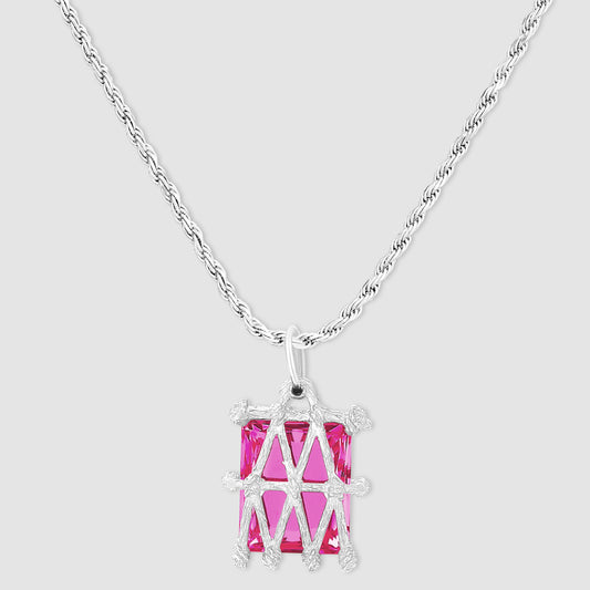 Basket Pendant - Pink - Silver
