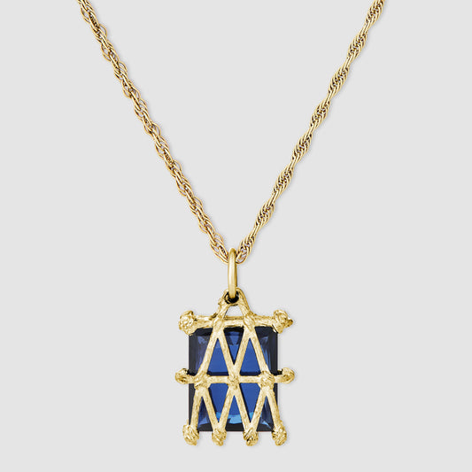 Basket Pendant - Blue - Gold