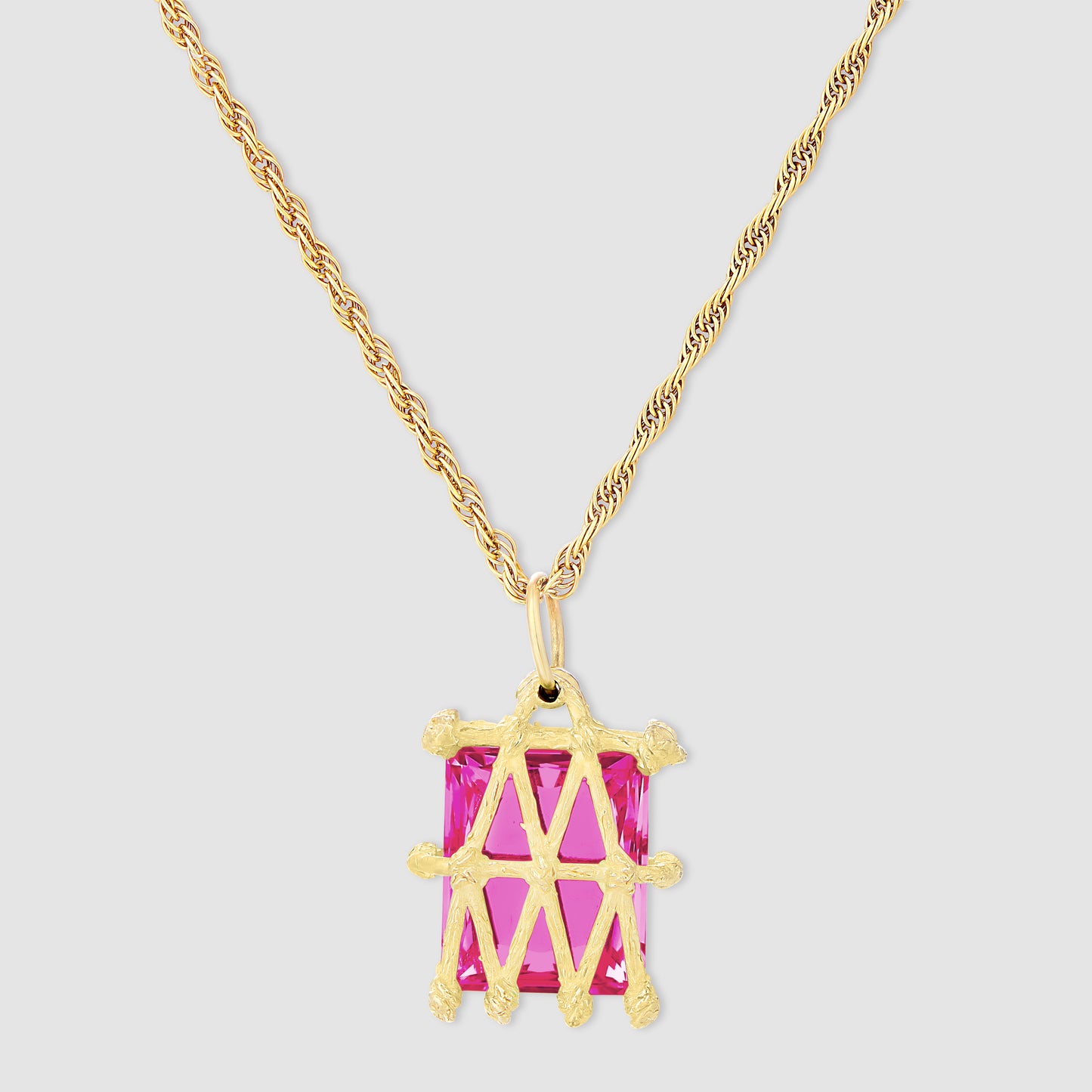 Basket Pendant - Pink - Gold