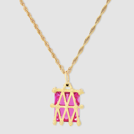 Basket Pendant - Pink - Gold