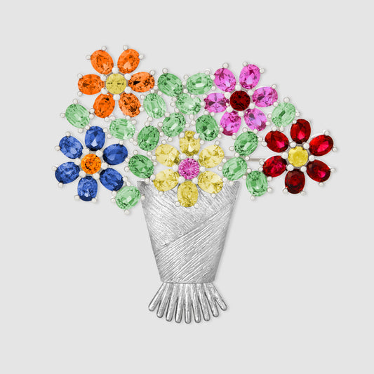 Bouquet Brooch - Multi - Silver