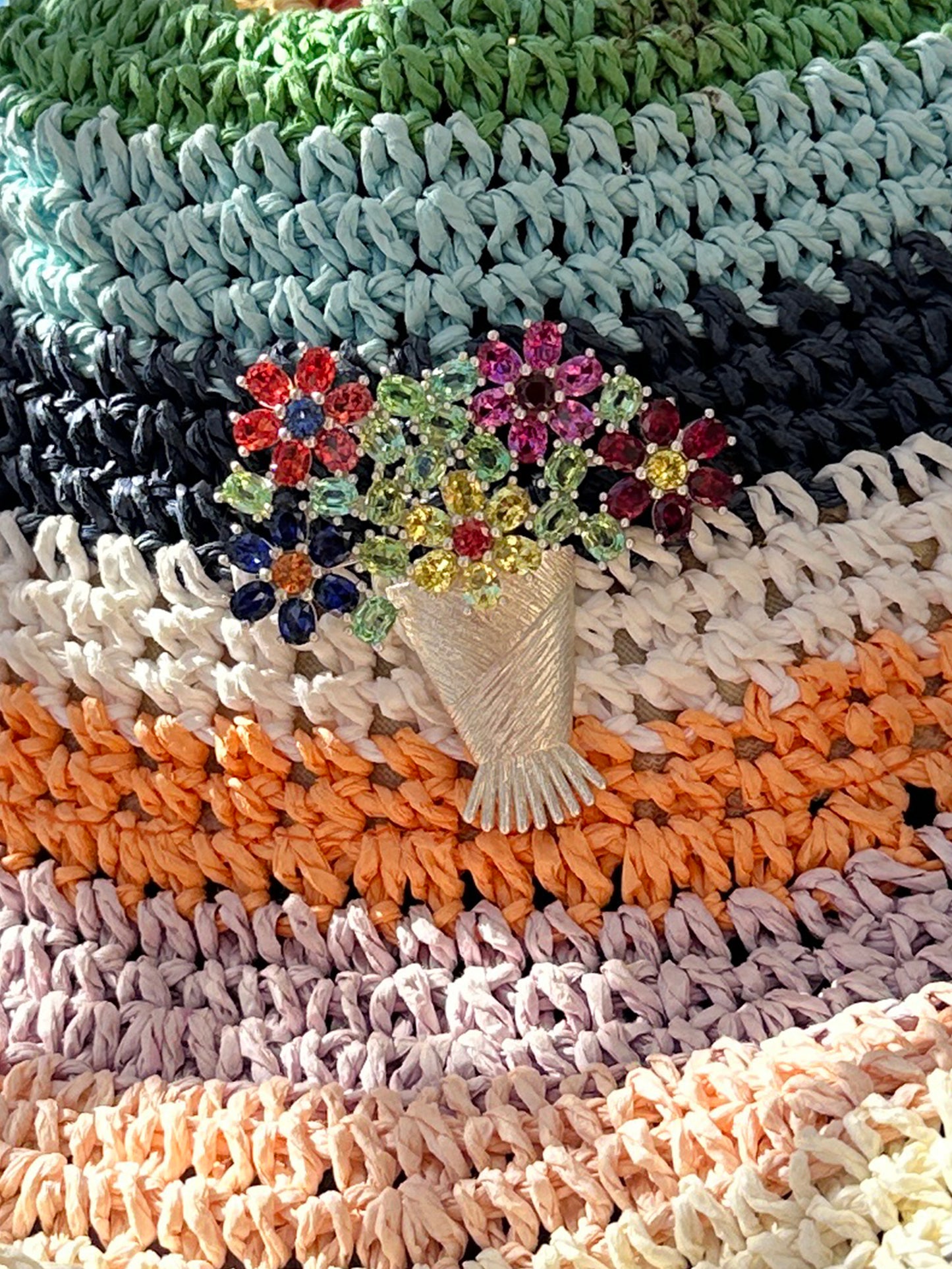 Bouquet Brooch - Multi - Silver