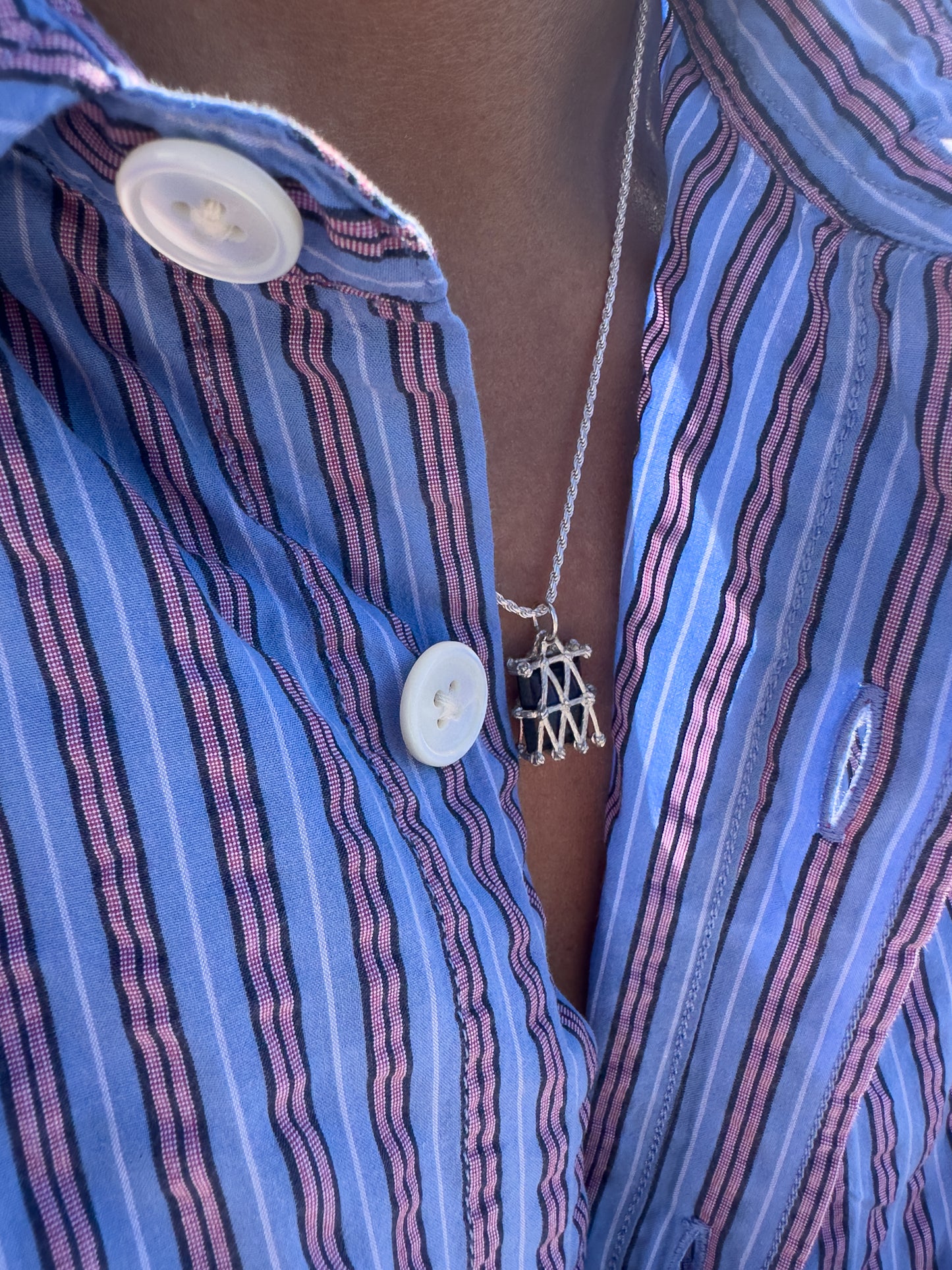 Basket Pendant - Blue - Silver