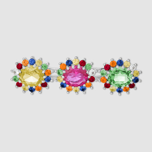 Cluster Brooch - Multi - Silver