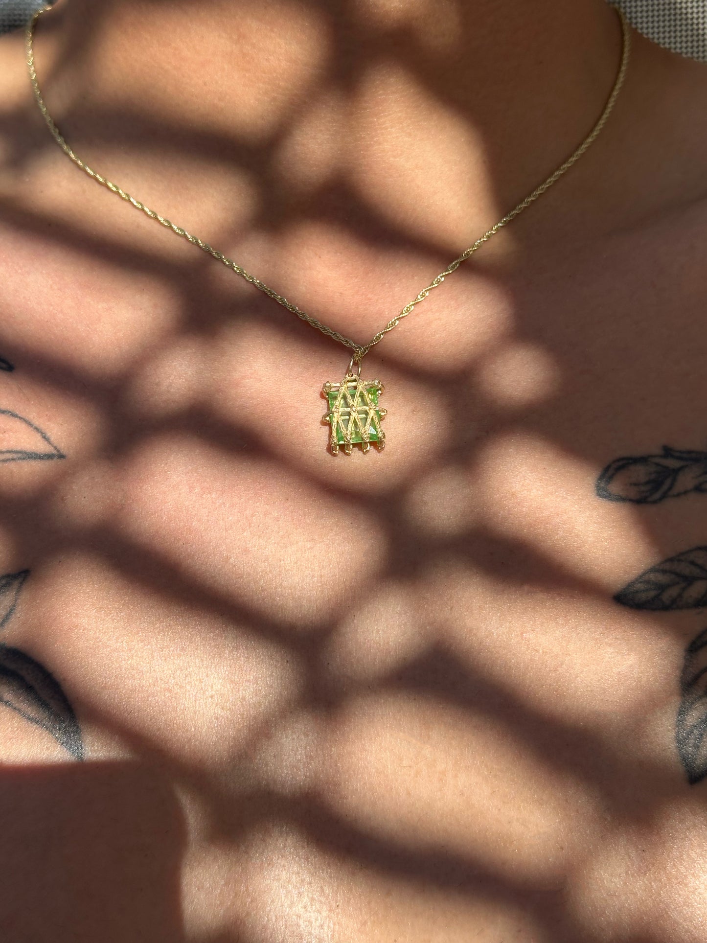 Basket Pendant - Green - Gold
