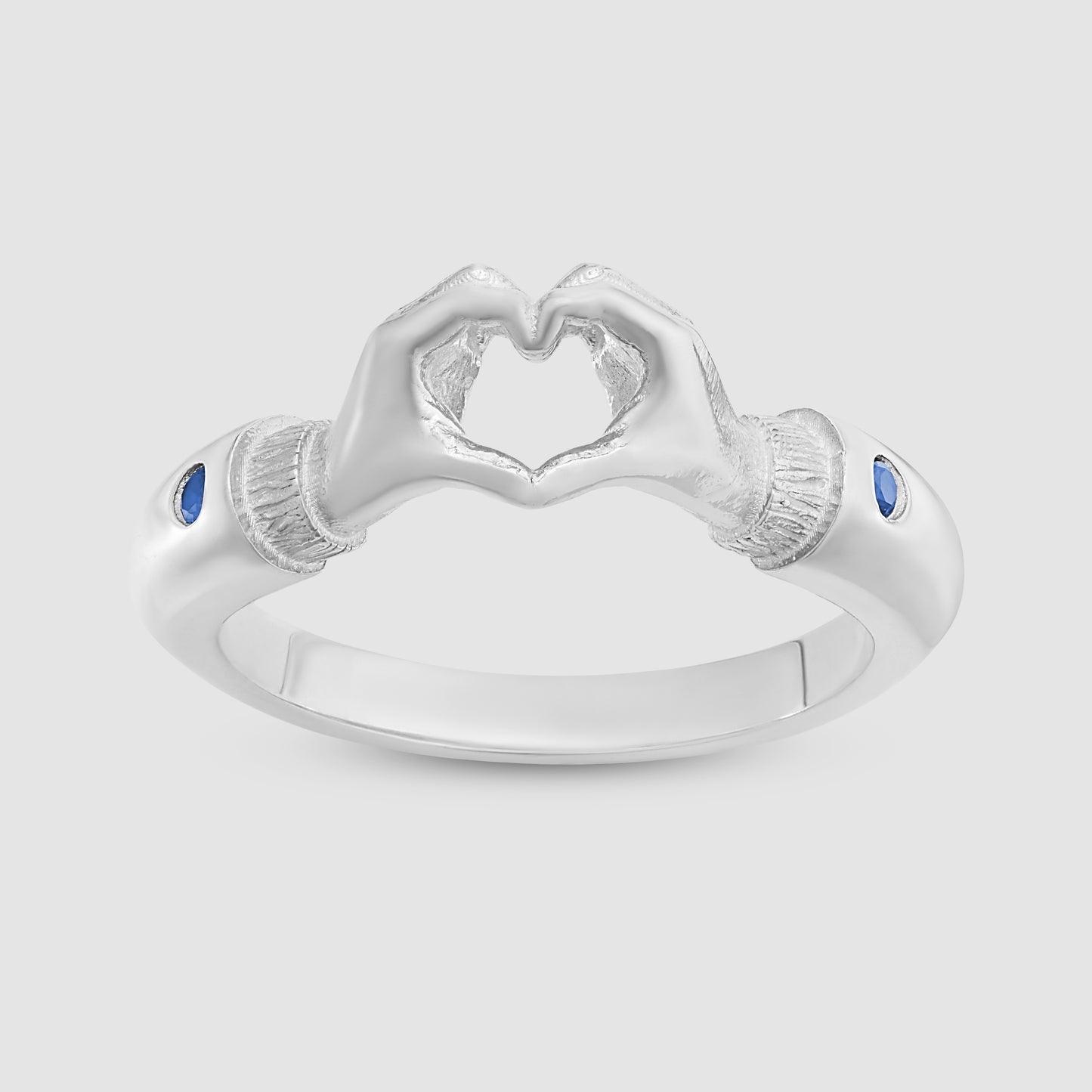 Heart Hands Ring - Blue - Silver