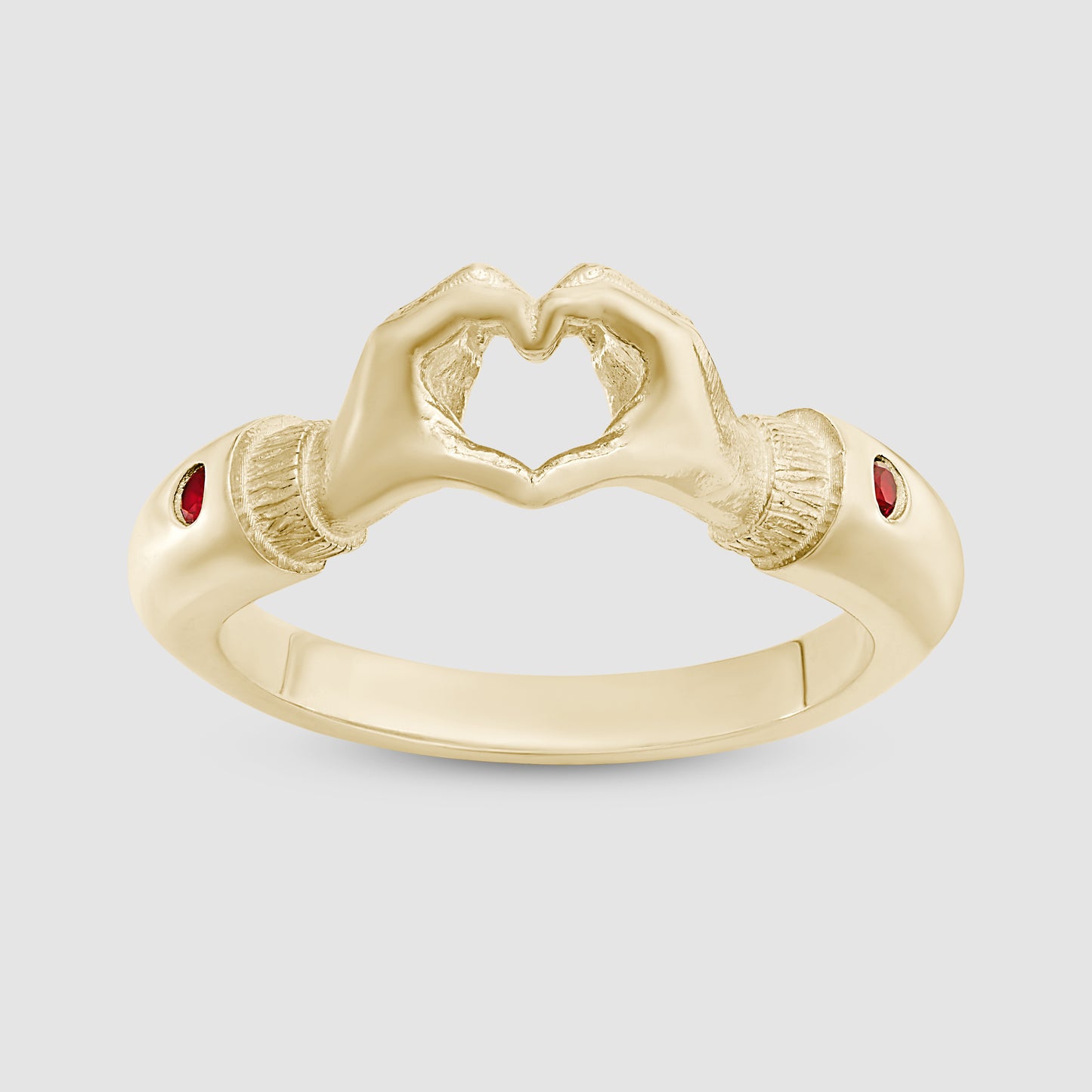 Heart Hands Ring - Red - Gold