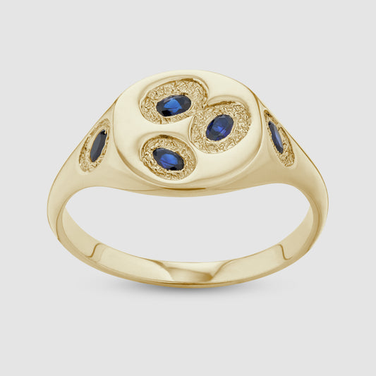 Mini Oval Chloroplast Signet - Blue - Gold