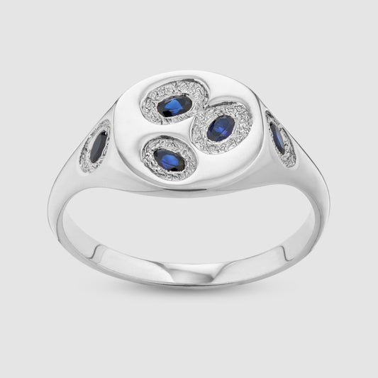 Mini Oval Chloroplast Signet - Blue - Silver