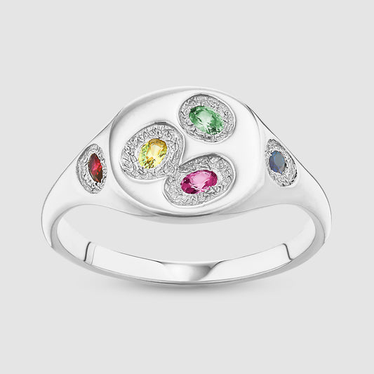 Mini Oval Chloroplast Signet - Multi - Silver