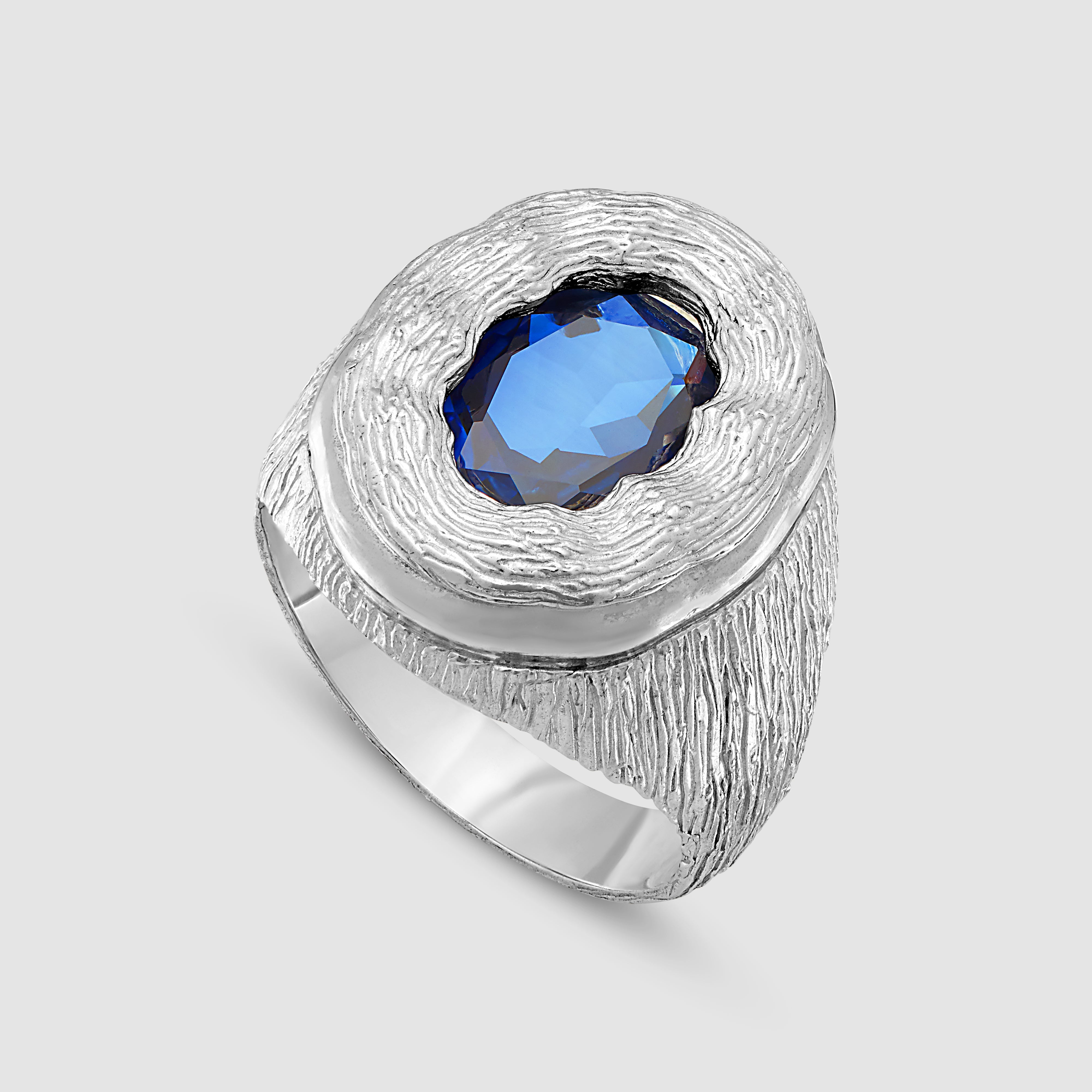 Mens silver ring discount with blue sapphire