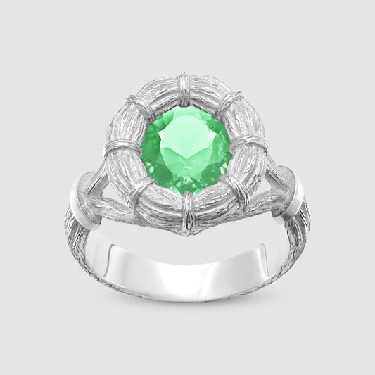 Bound Willow Ring - Green - Silver