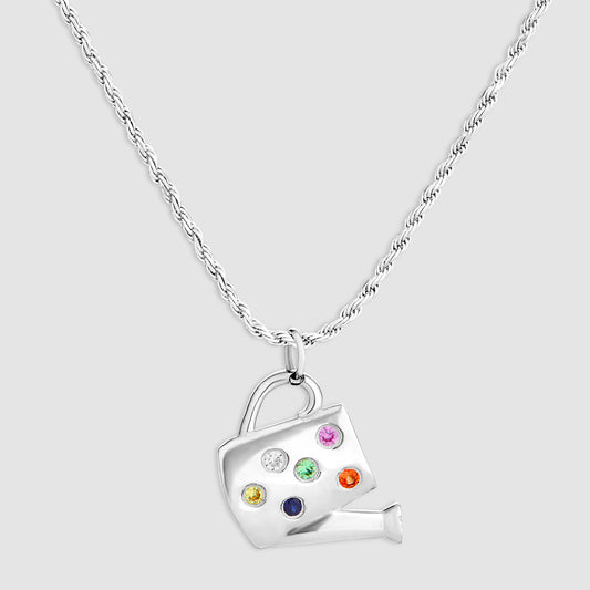 Watering Can Pendant - Multi - Silver