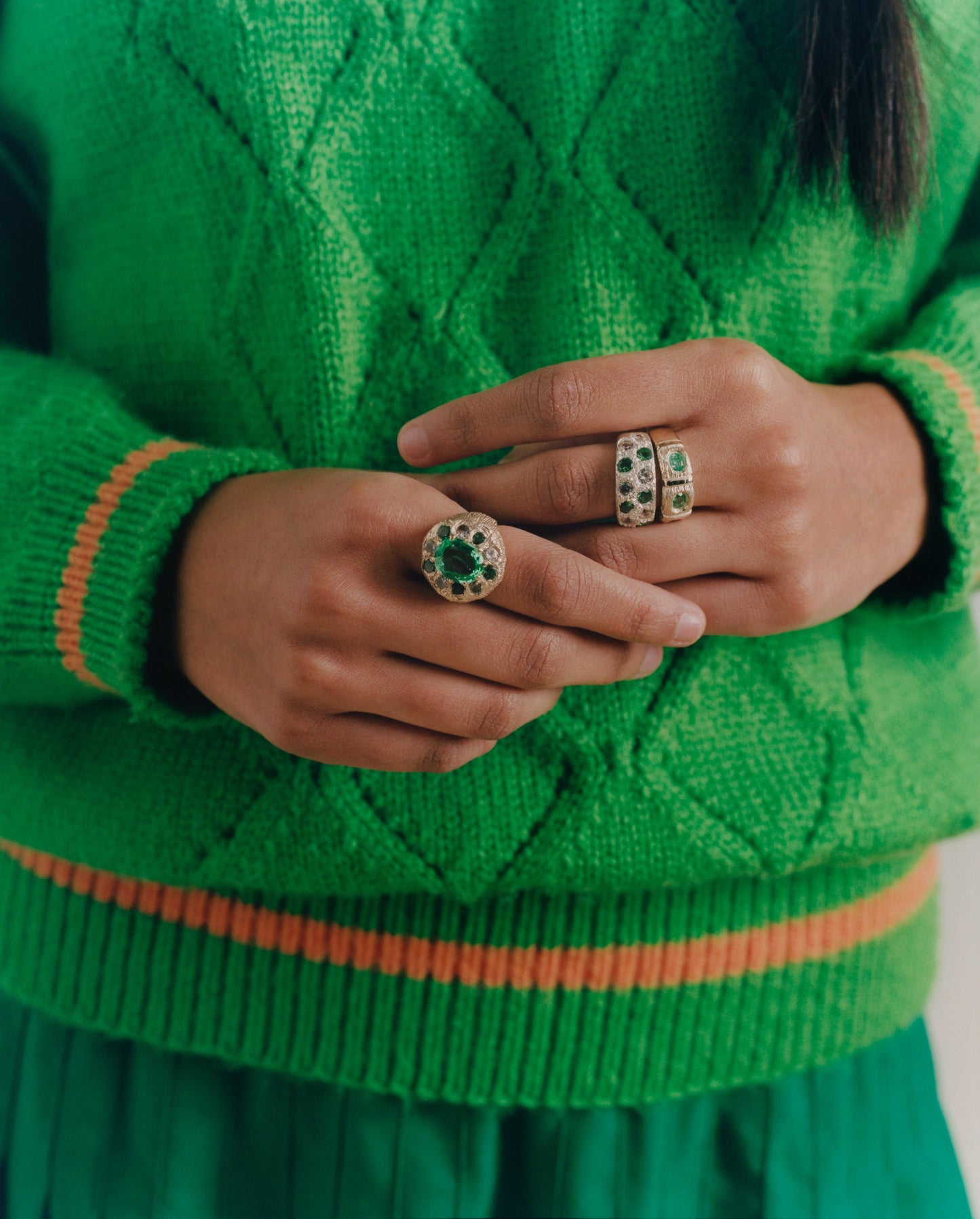 Window Box Ring - Green - Gold