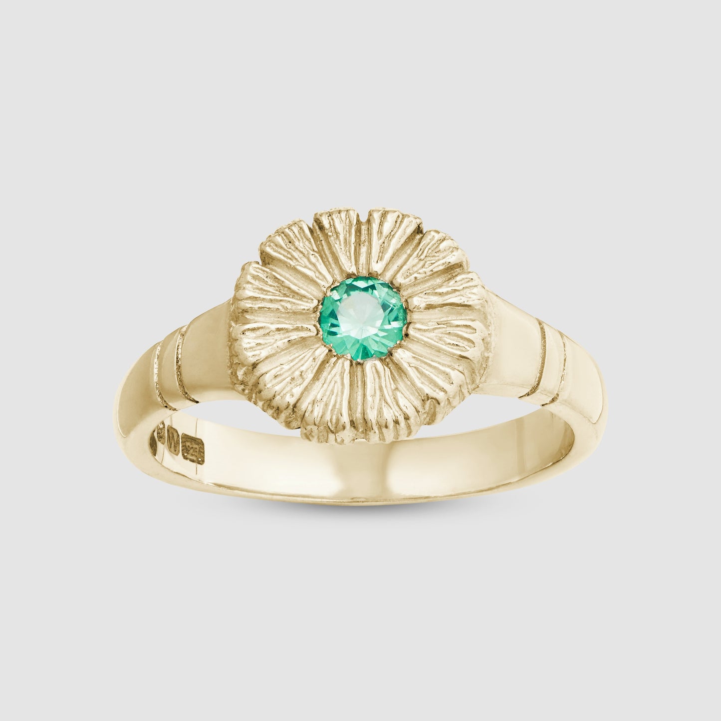 Flower Press Ring - Green - Gold